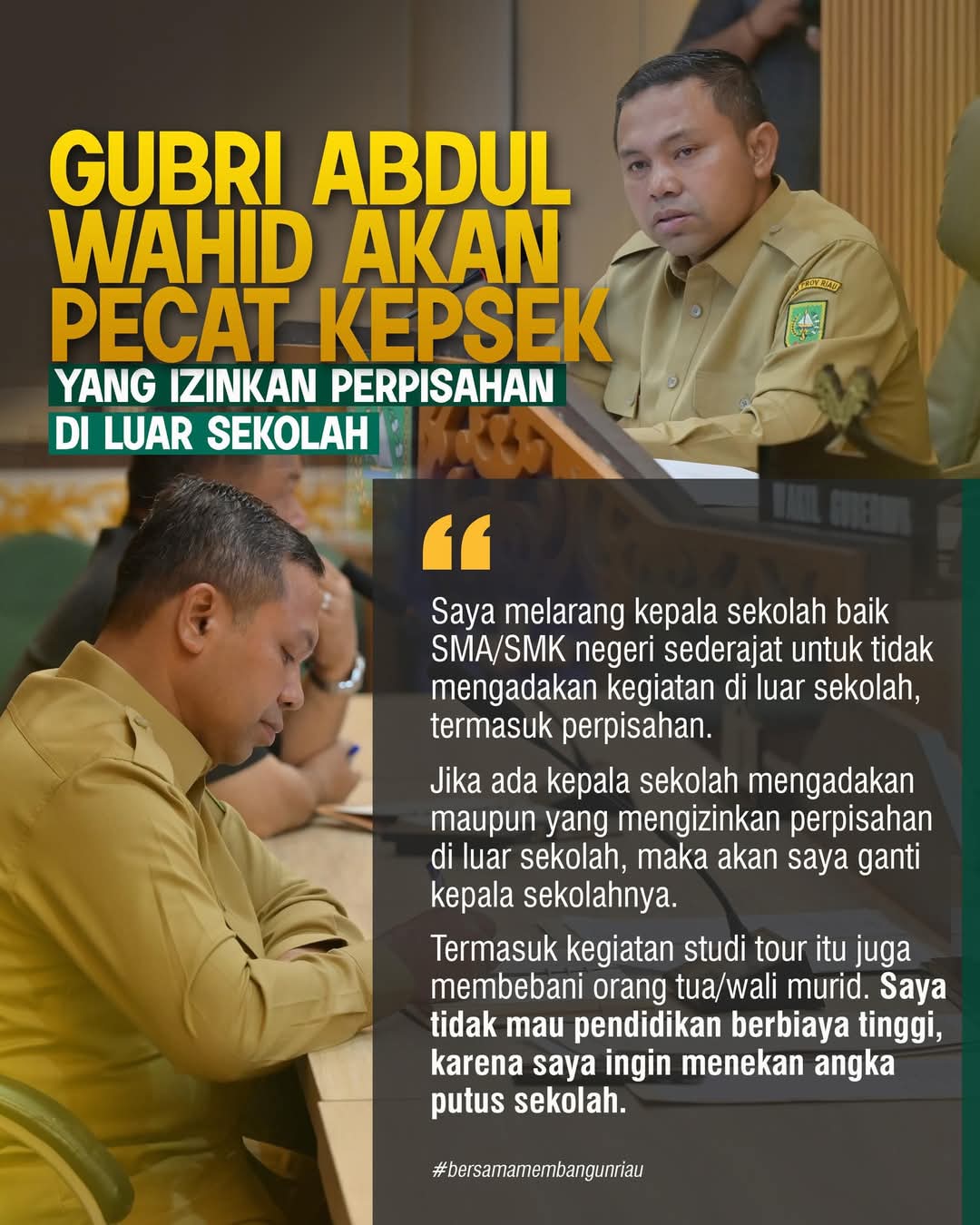 Gubernur Riau Abdul Wahid Tegas Larang Studi Tour, Siap Pecat Kepala Sekolah yang Melanggar